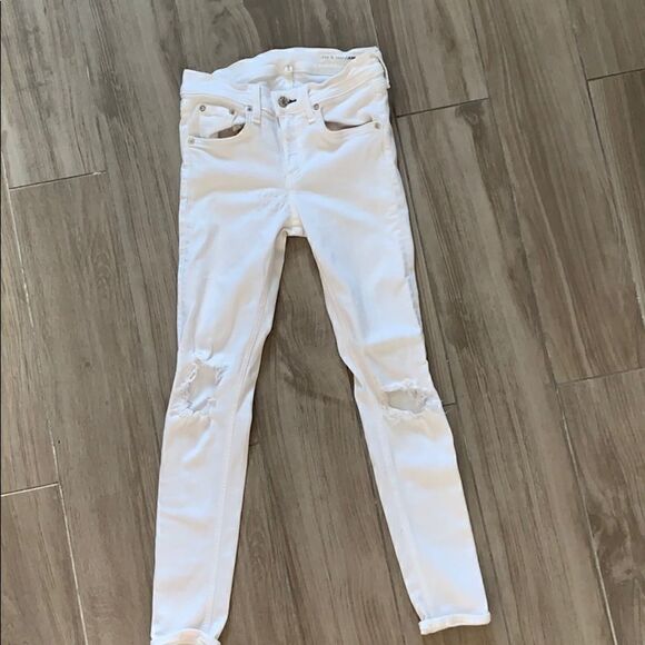 Rag and Bone Distressed White Skinny Crop Jeans - Picture 5 of 8